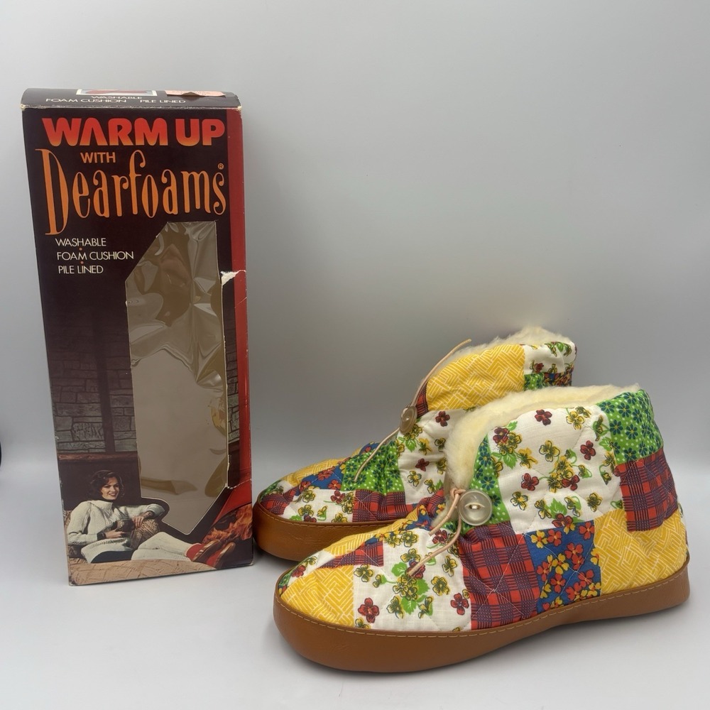 Vintage Dearfoam Patchwork Lady Slippers Retro New Opened Original Box USA
